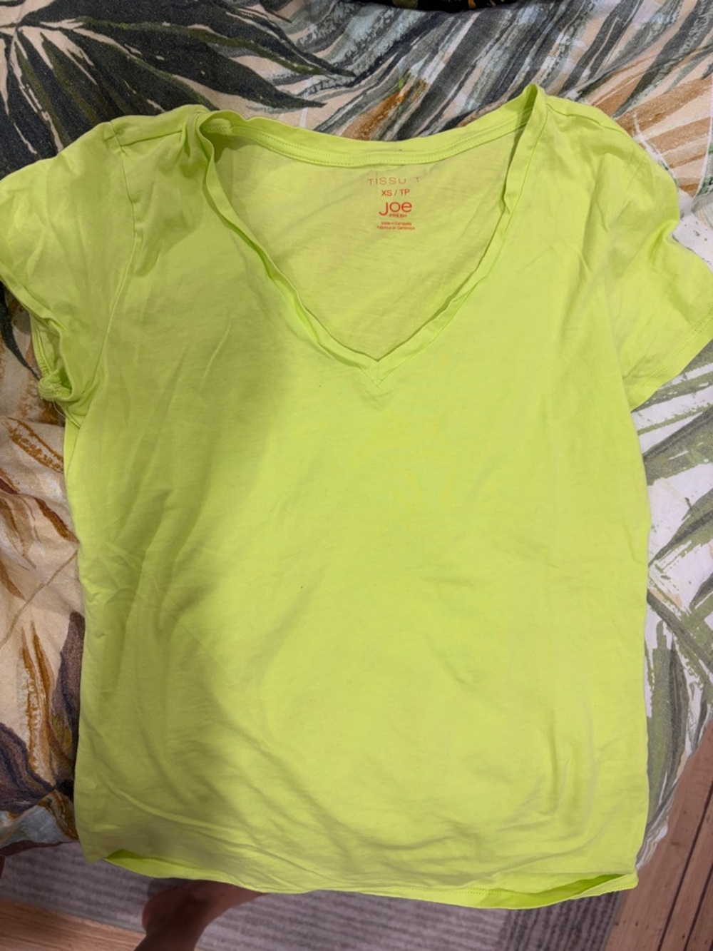 Joe Fresh Neon Lime V-Neck Short Sleeve Tee